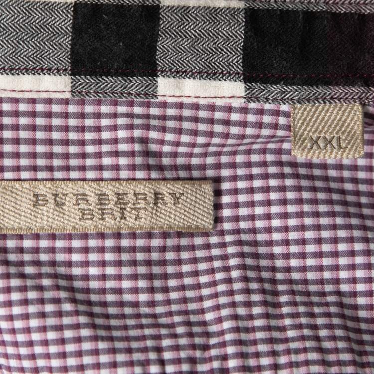 Pre Owned Burberry Brit Red Checkered Pattern Cotton Button Front Shirt XXL