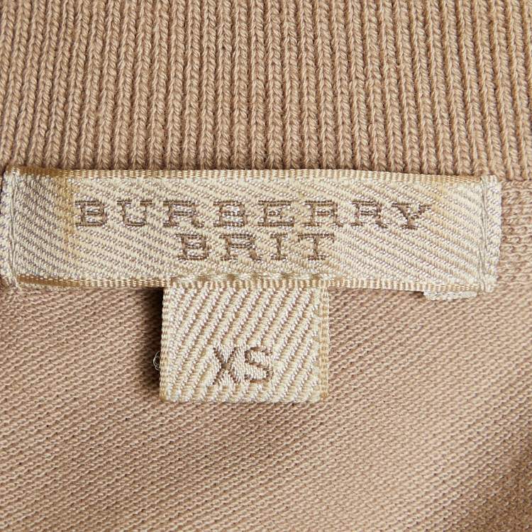 Pre Owned Burberry Brit Beige Cotton Pique Nova Check Sleeve T-Shirt XS
