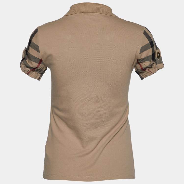 Pre Owned Burberry Brit Beige Cotton Pique Nova Check Sleeve T-Shirt XS