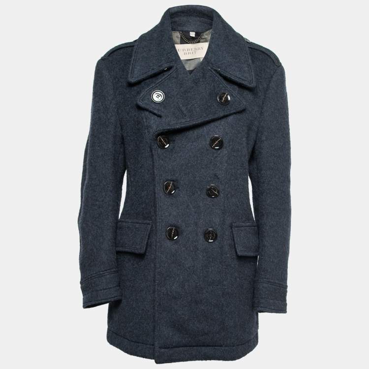 Pre Owned Burberry Brit Navy Blue Wool Double Breasted Coat M