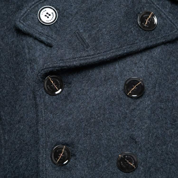 Pre Owned Burberry Brit Navy Blue Wool Double Breasted Coat M