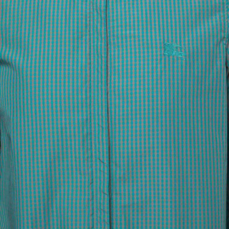 Pre Owned Burberry Brit Green Checked Cotton Concealed Button Shirt XL