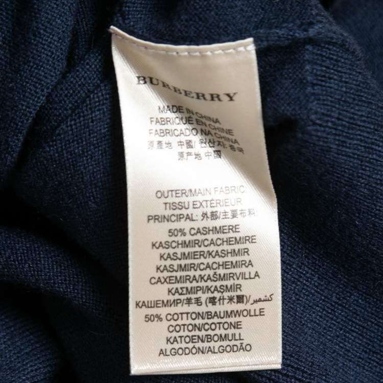 Pre Owned Burberry Brit Navy Blue Knit Horseferry Check Shoulder Detail Crew Neck Sweatshirt XS