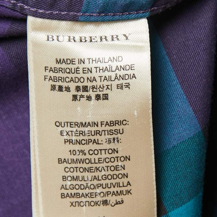 Pre Owned Burberry Brit Purple Plaid Cotton Full Sleeve Shirt L