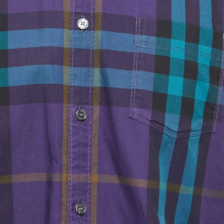 Pre Owned Burberry Brit Purple Plaid Cotton Full Sleeve Shirt L