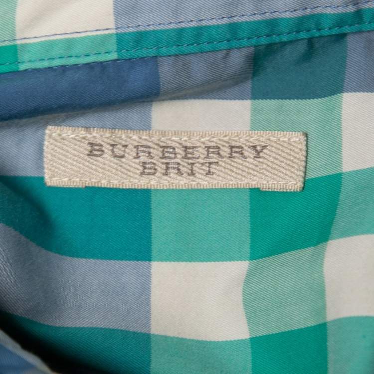 Pre Owned Burberry Brit Blue/Green Plaided Cotton Full Sleeve Shirt L