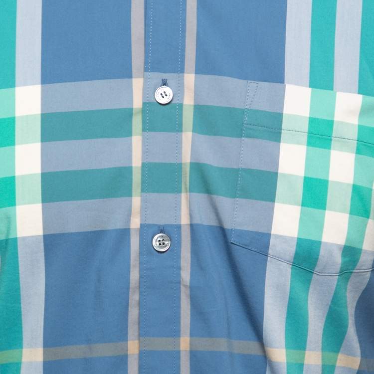 Pre Owned Burberry Brit Blue/Green Plaided Cotton Full Sleeve Shirt L