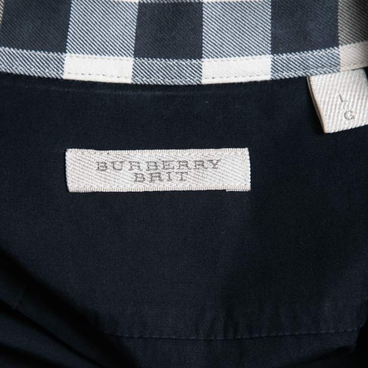 Pre Owned Burberry Brit Navy Blue Cotton Button Front Full Sleeve Shirt L