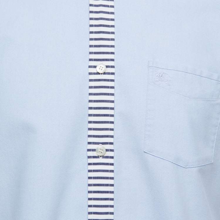 Pre Owned Burberry Brit Light Blue Cotton Button Down Half Sleeve Shirt L