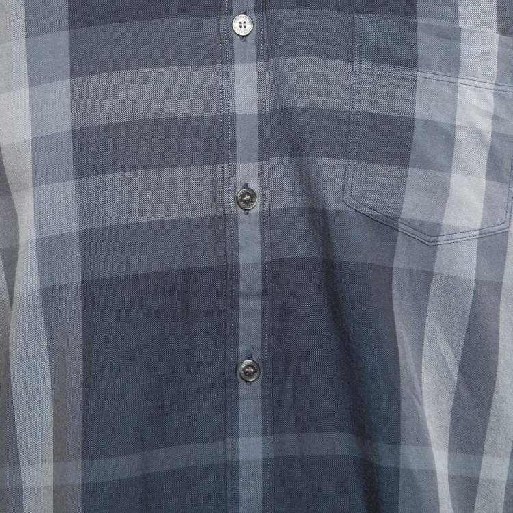 Pre Owned Burberry Brit Navy Blue Checkered Cotton Blend Button Front Shirt M