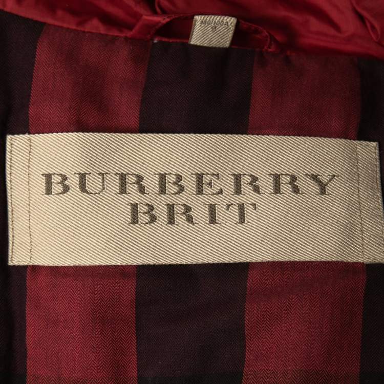 Pre Owned Burberry Brit Red Nylon Hooded Puffer Vest L