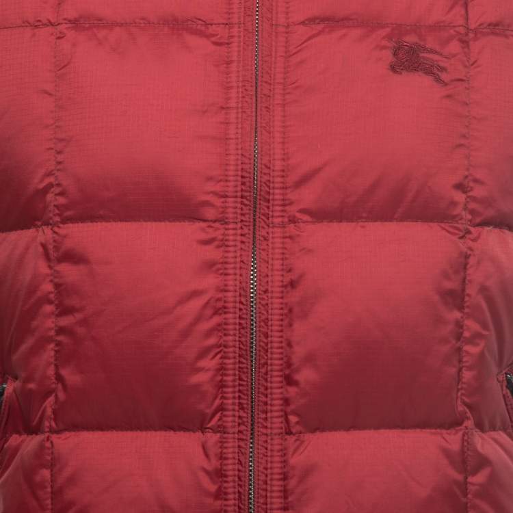 Pre Owned Burberry Brit Red Nylon Hooded Puffer Vest L