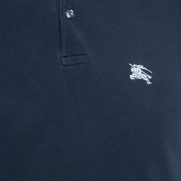 Pre Owned Burberry Brit Navy Blue Honeycomb Knit Novacheck Collar Detail Polo T-Shirt M