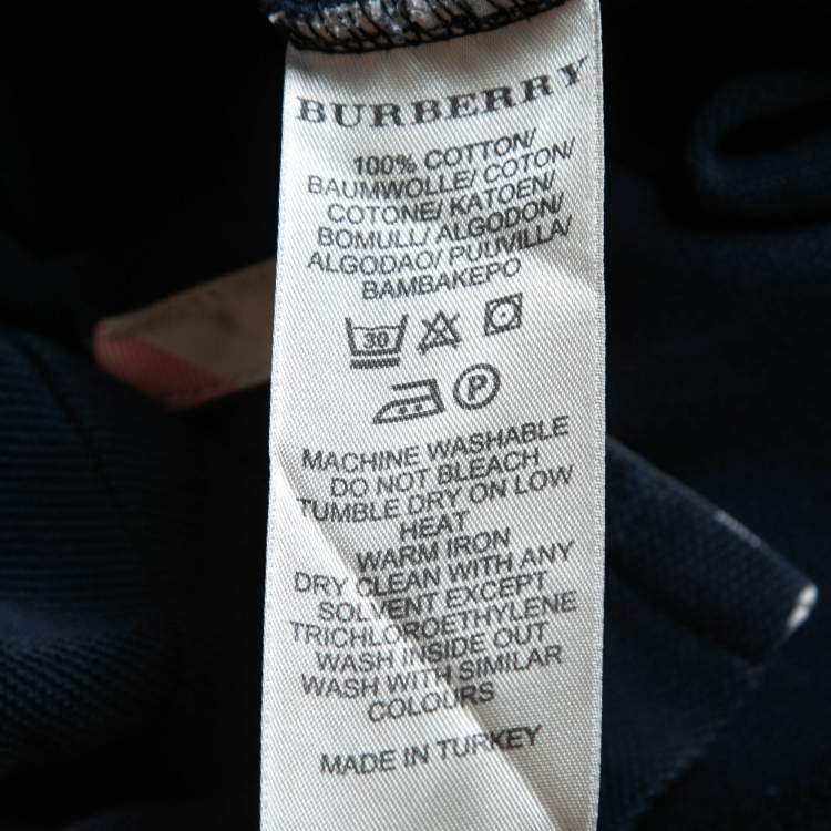 Pre Owned Burberry Brit Navy Blue Honeycomb Knit Novacheck Collar Detail Polo T-Shirt M