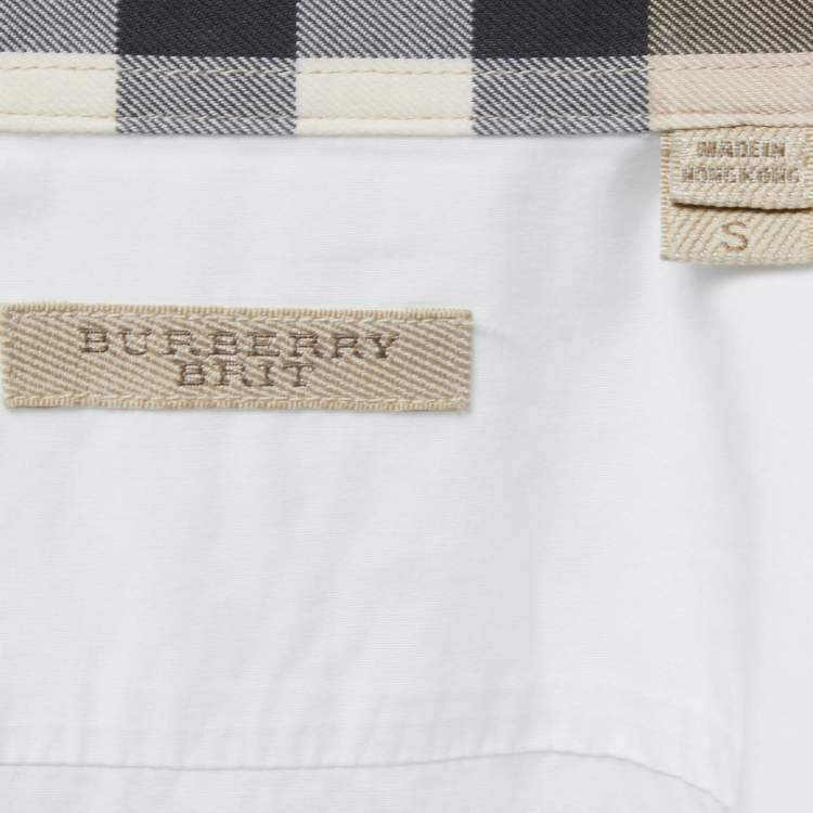 Pre Owned Burberry Brit White Logo Embroidered Cotton Button Front Full Sleeve Shirt S
