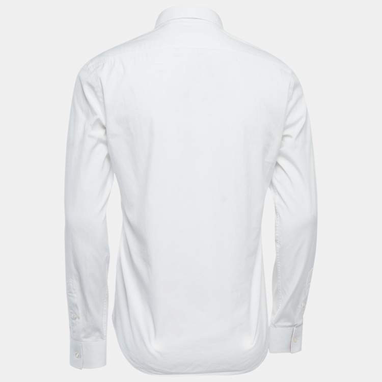 Pre Owned Burberry Brit White Logo Embroidered Cotton Button Front Full Sleeve Shirt S