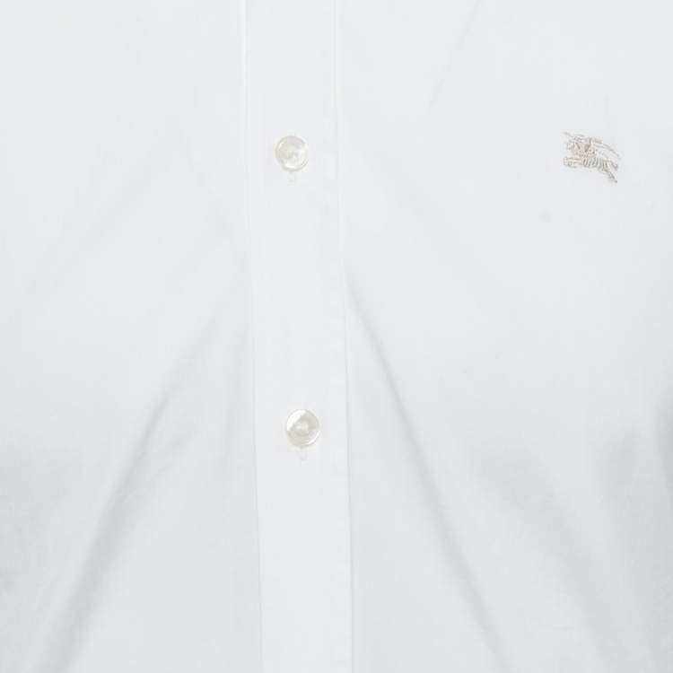 Pre Owned Burberry Brit White Logo Embroidered Cotton Button Front Full Sleeve Shirt S