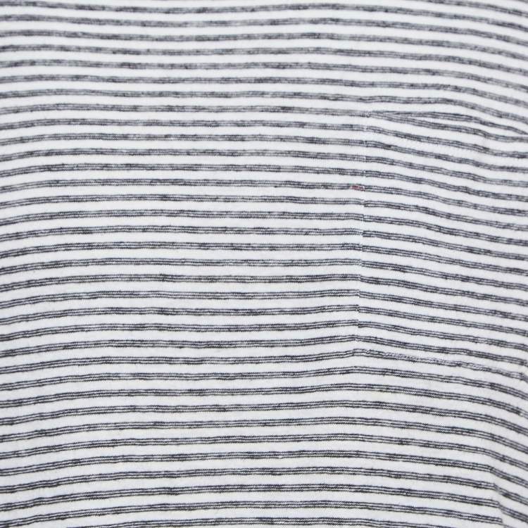 Pre Owned Burberry Brit White Striped Linen Blend Half Sleeve T-Shirt L