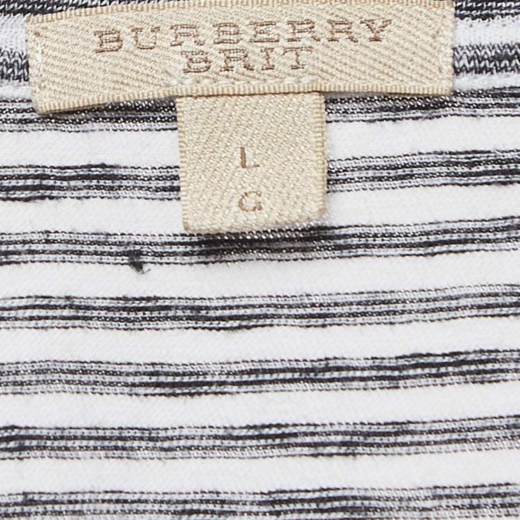 Pre Owned Burberry Brit White Striped Linen Blend Half Sleeve T-Shirt L