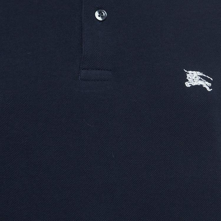 Pre Owned Burberry Brit Navy Blue Cotton Pique Checked Collar Polo T-Shirt M