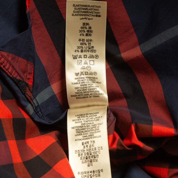 Pre Owned Burberry Brit Red/Blue Checked Cotton Long Sleeve Shirt M
