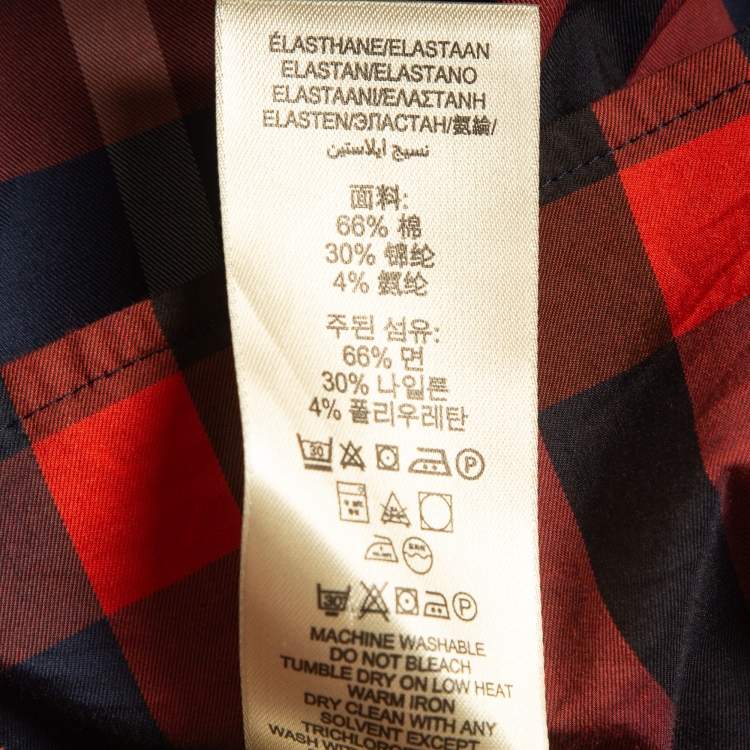Pre Owned Burberry Brit Red/Blue Checked Cotton Long Sleeve Shirt M