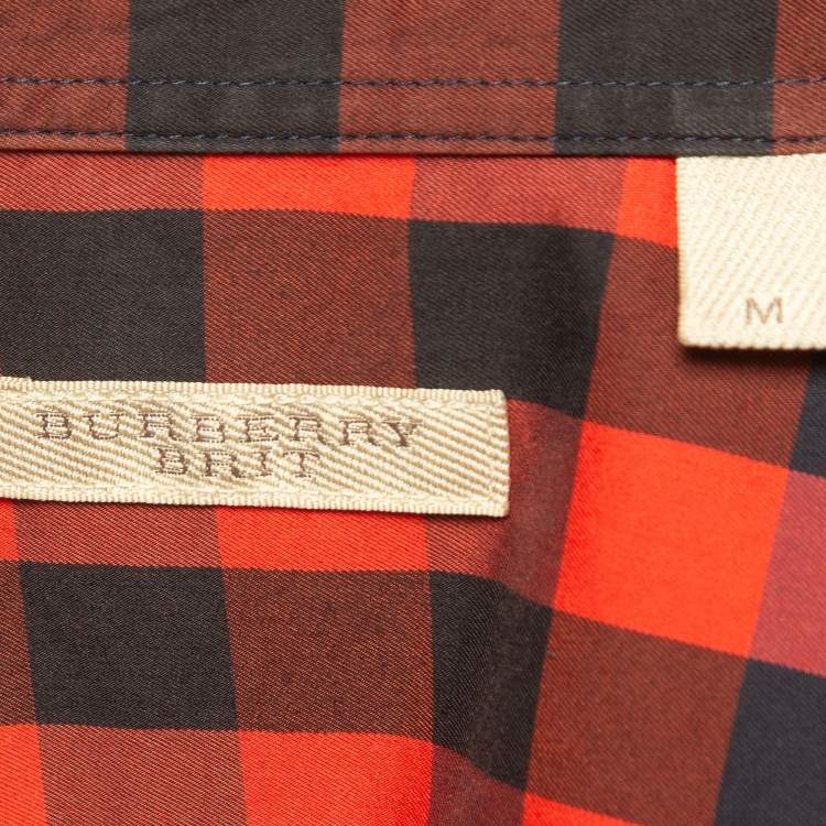 Pre Owned Burberry Brit Red/Blue Checked Cotton Long Sleeve Shirt M