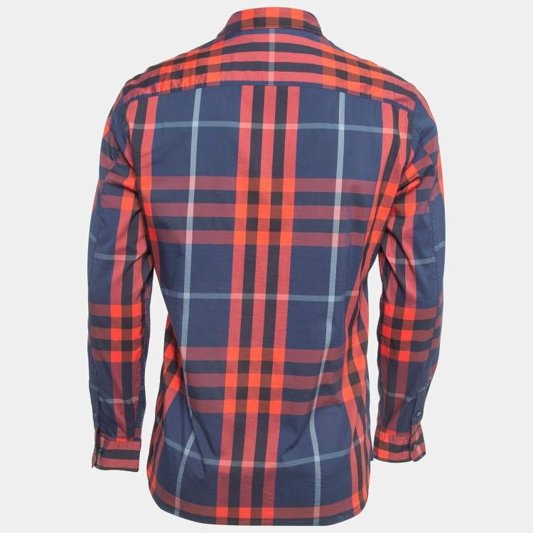 Pre Owned Burberry Brit Red/Blue Checked Cotton Long Sleeve Shirt M