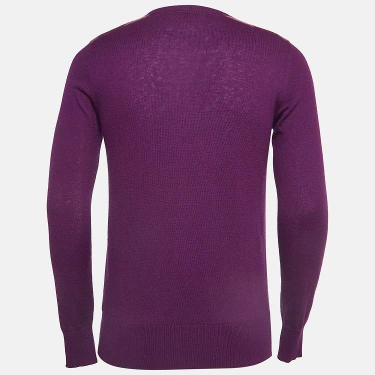 Pre Owned Burberry Brit Purple Wool & Cotton Knit Contrast Trim Sweatshirt S