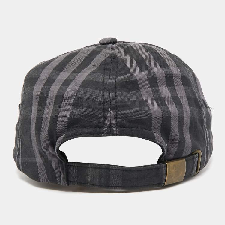 Pre Owned Burberry Black Smoked Check Canvas Baseball Cap One Size