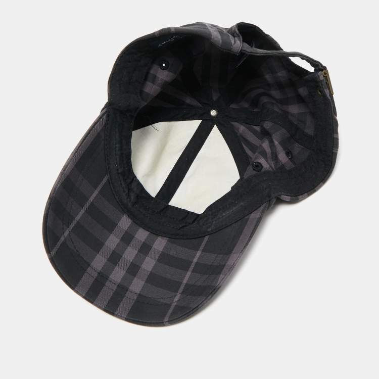 Pre Owned Burberry Black Smoked Check Canvas Baseball Cap One Size