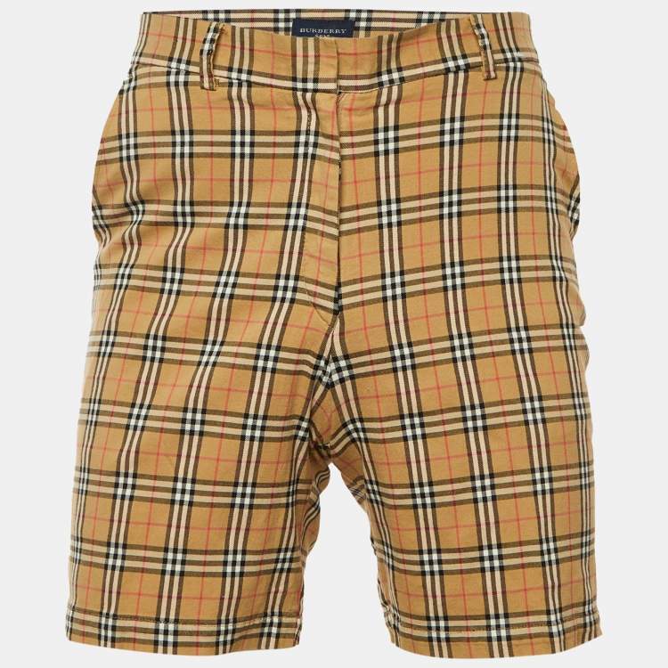 مملوكة مسبقًا Burberry Golf Beige Checkered Print Cotton Shorts S
