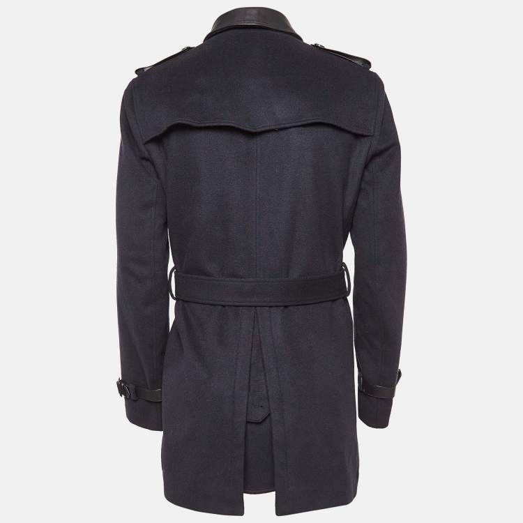 Pre Owned Burberry London Navy Blue Wool Blend Double Breasted Coat XL