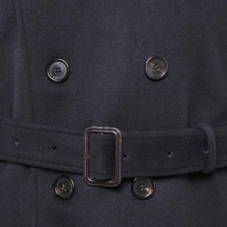 Pre Owned Burberry London Navy Blue Wool Blend Double Breasted Coat XL