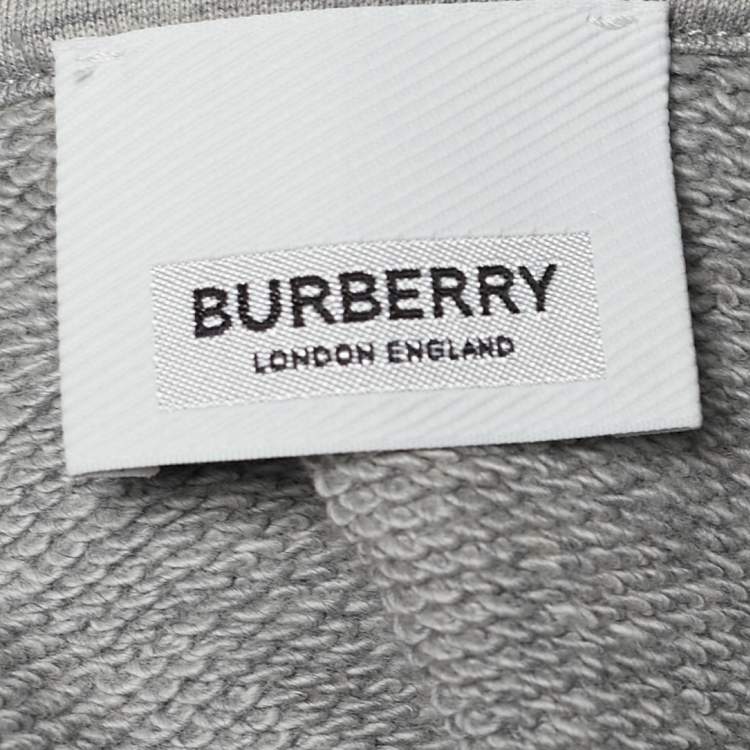 Pre Owned Burberry Grey Knit Monogram And Equestrian Knight Embroidery Hoodie XS