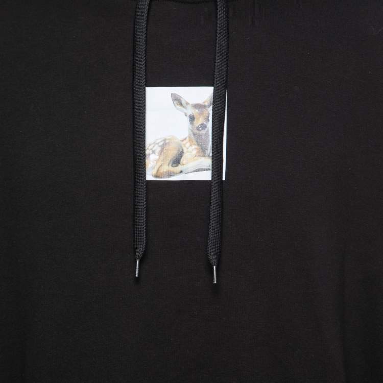 Pre Owned Burberry London Black Bambi Print Cotton Hooded Sweatshirt XXL
