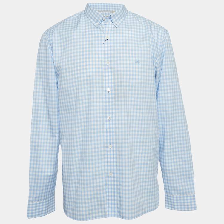 Pre Owned Burberry London Blue Checked Cotton Long Sleeve Shirt XXL