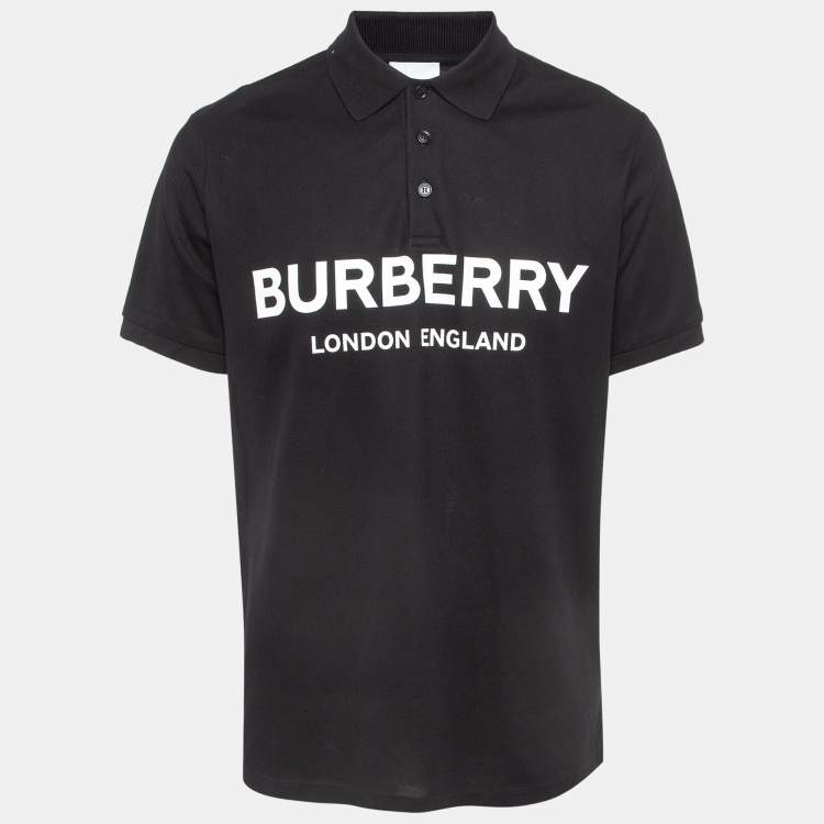 Pre Owned Burberry Black Logo Print Pique Cotton Polo T-Shirt M