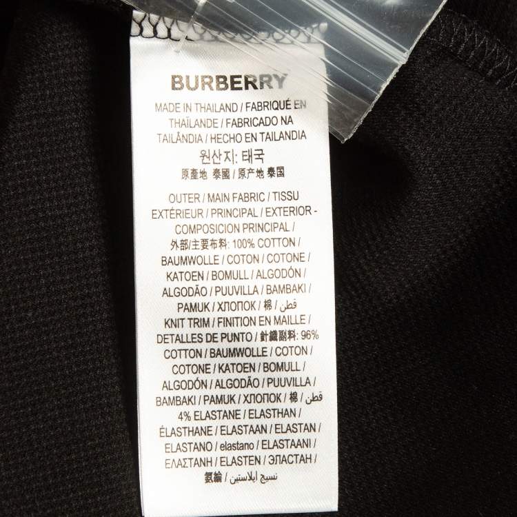 Pre Owned Burberry Black Logo Print Pique Cotton Polo T-Shirt M