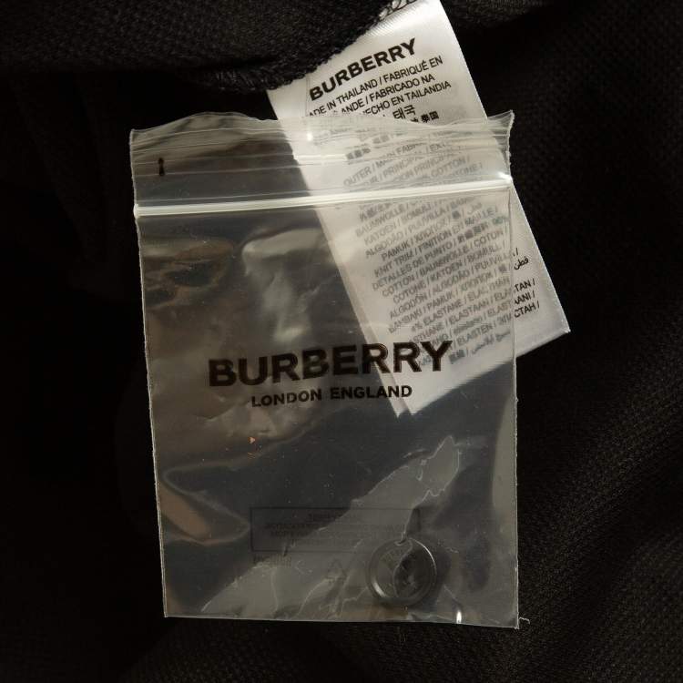 Pre Owned Burberry Black Logo Print Pique Cotton Polo T-Shirt M