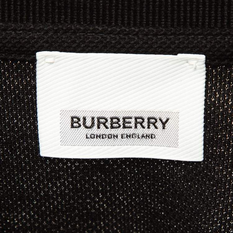 Pre Owned Burberry Black Logo Print Pique Cotton Polo T-Shirt M