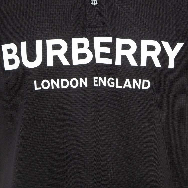 Pre Owned Burberry Black Logo Print Pique Cotton Polo T-Shirt M