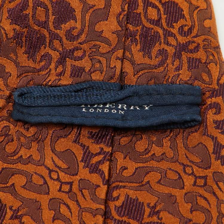 Pre Owned Burberry Brown Paisley Print Silk Tie
