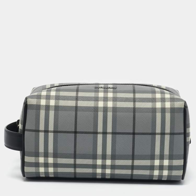 Pre Owned Burberry Grey Check PVC Travel Pouch
