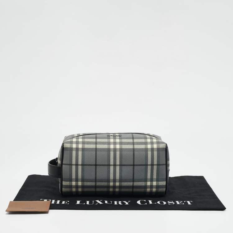 Pre Owned Burberry Grey Check PVC Travel Pouch