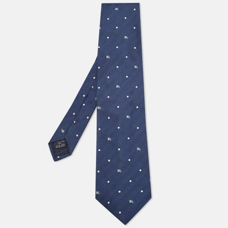 Pre Owned Burberry London Teal Blue Equestrian Herringbone Silk Tie