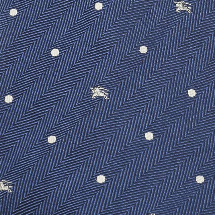 Pre Owned Burberry London Teal Blue Equestrian Herringbone Silk Tie