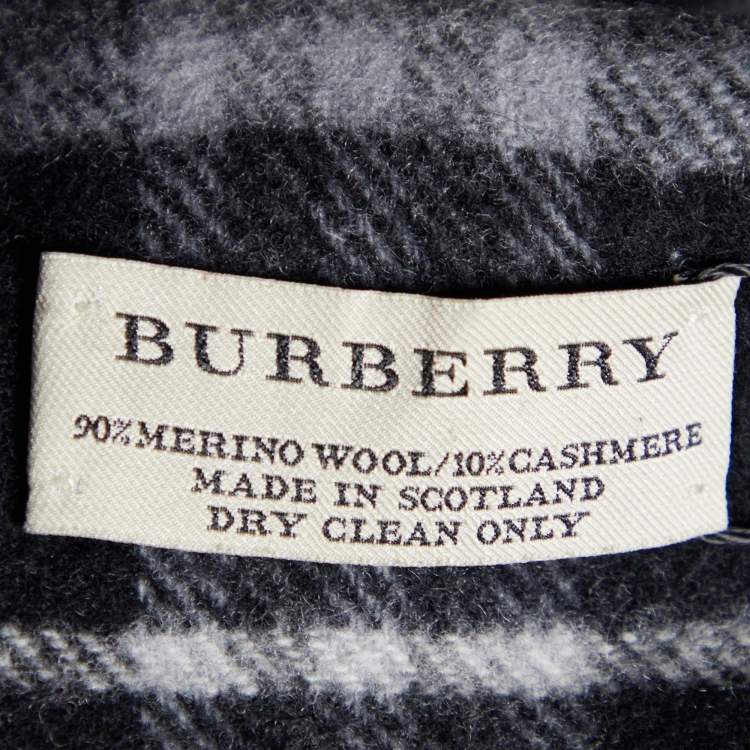 Pre Owned Burberry Black Checkered Wool & Cashmere Fringed Muffler