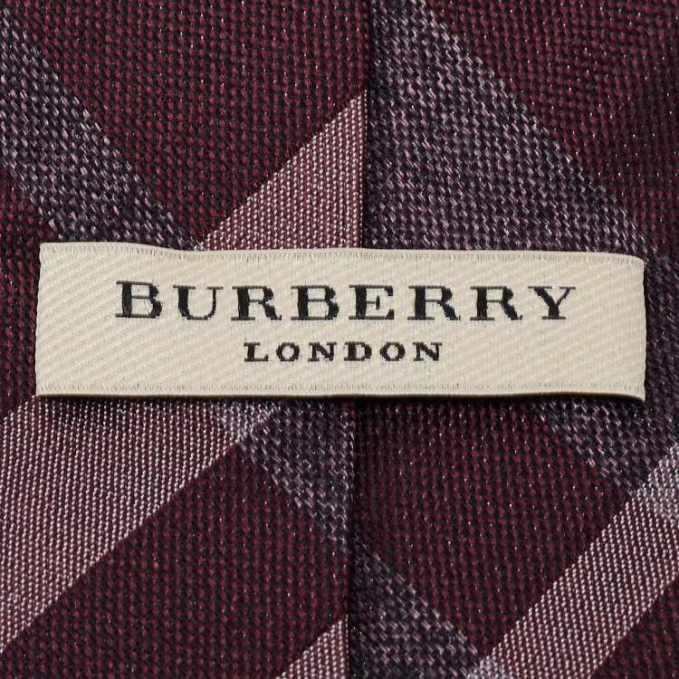 Pre Owned Burberry Burgundy Checkered Silk Tie