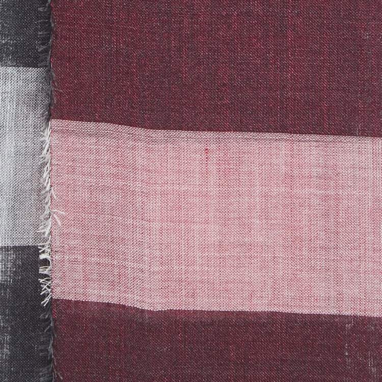 Pre Owned Burberry Burgundy Nova Check Silk & Wool Stole